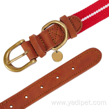 pet collar leather and ribbon stitching pet collar